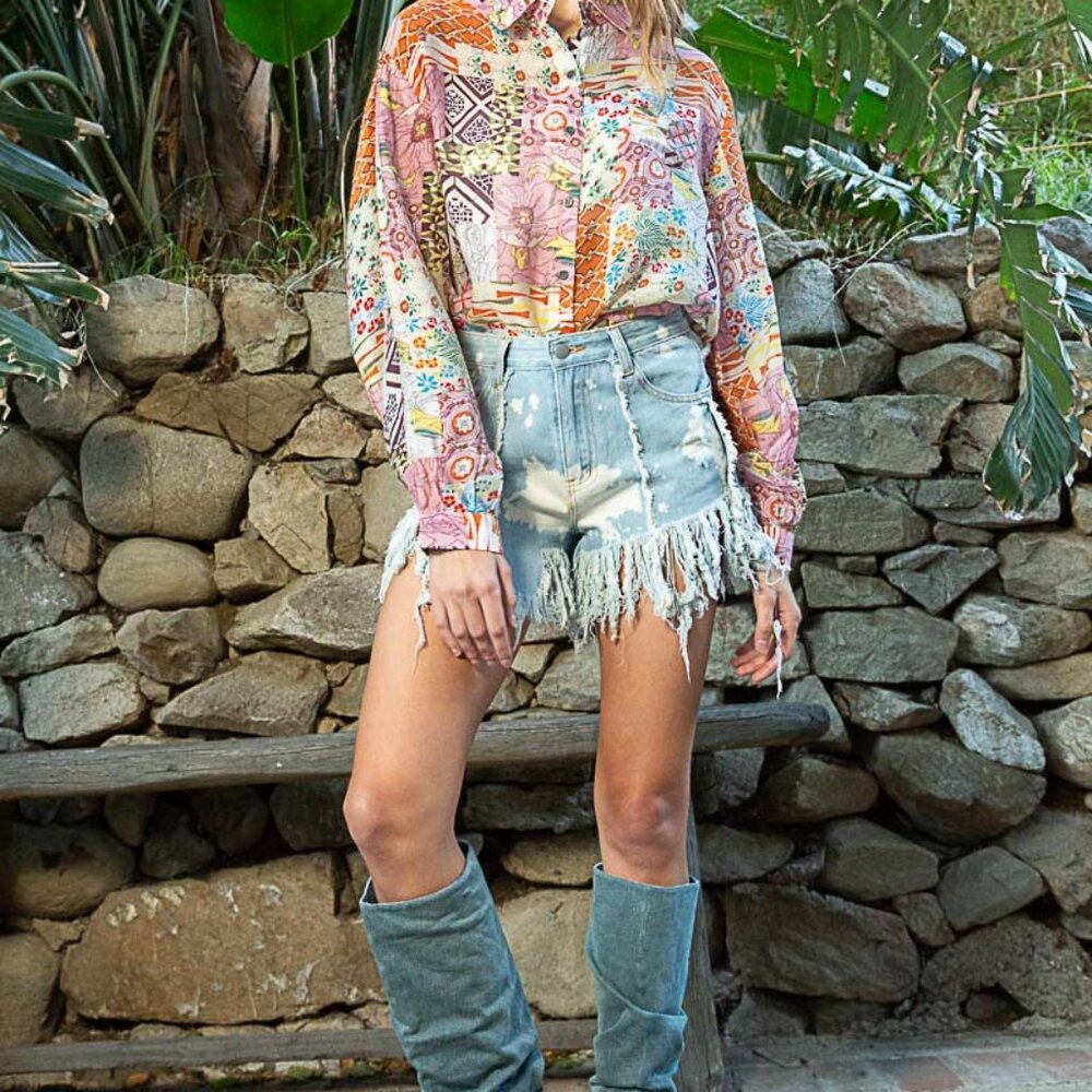 POL Oversize multi patterns button down top - NWT - Size M - Picture 2 of 5